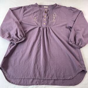 Hikosen Cara Purple Tunic Women's Shirt size Large Embroidered